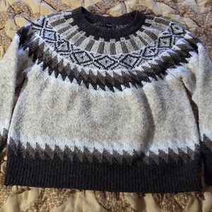 Aqua Nordic Pattern Turtleneck Sweater in Black, Gray, and Cream